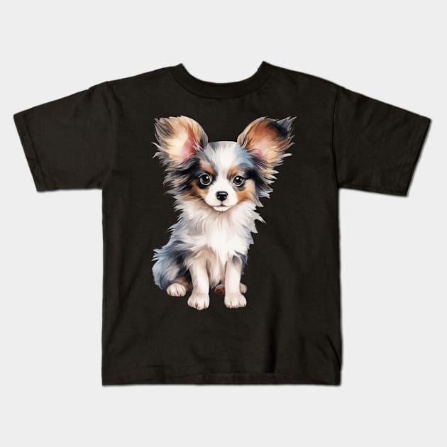 Puppy  Papillon Kids T-Shirt by DavidBriotArt